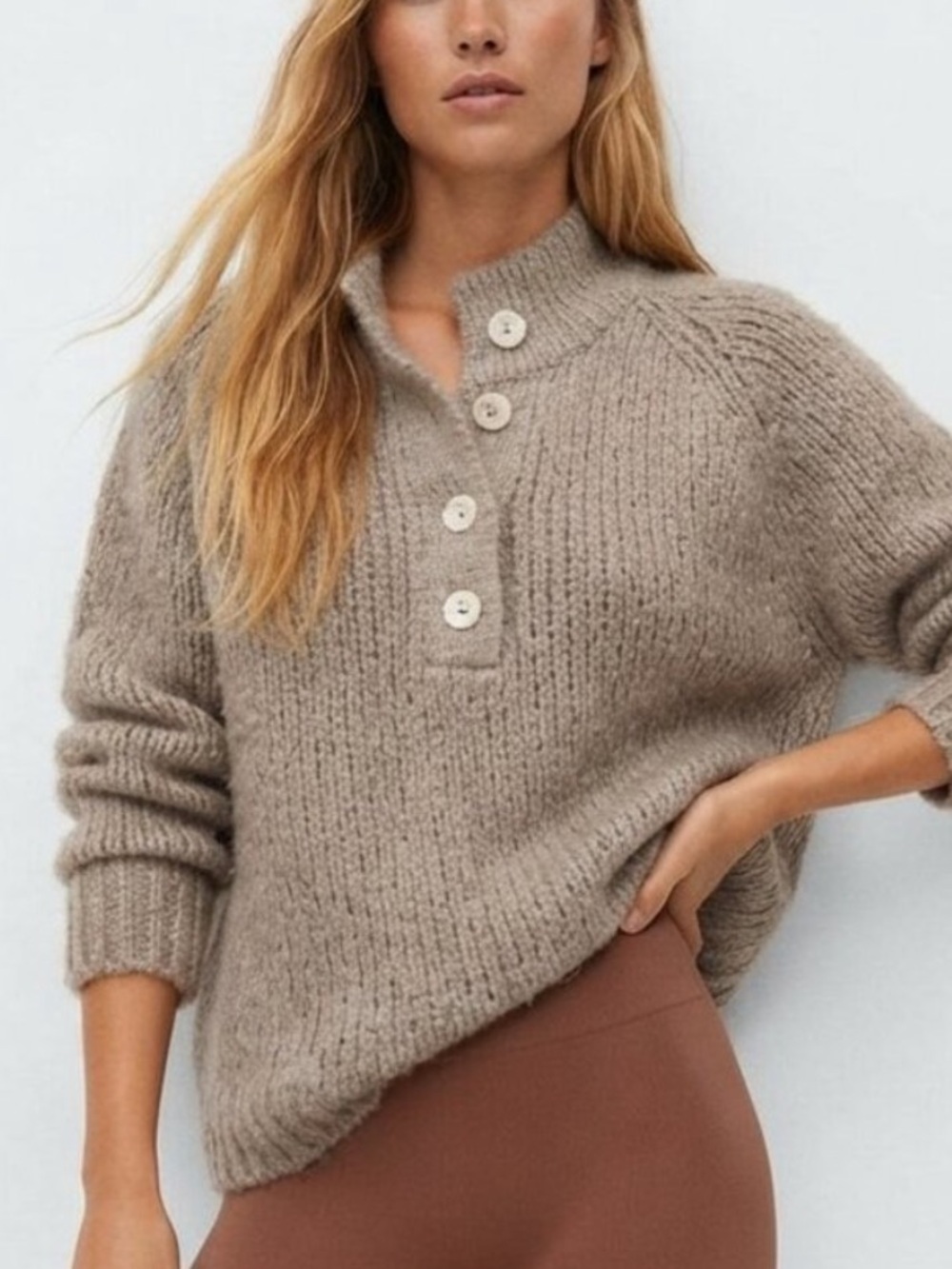 Everlane Tan The Lofty-Knit Henley Pullover Sweater Size XS 57204